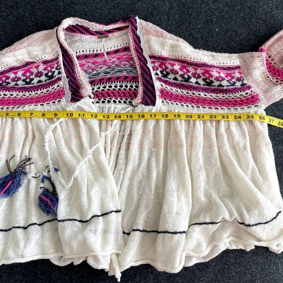 Free People Dreamland Linen blend Cardigan Size M Wide Boxy Boho - Picture 15 of 16